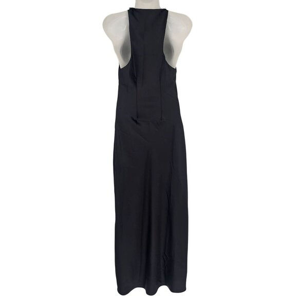Zara Twisted Halter Maxi Dress S Black Satin Cocktail Ruched Waist Whimsigoth - Picture 2 of 11